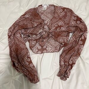 Bohemian Paisley Tie-Front Blouse